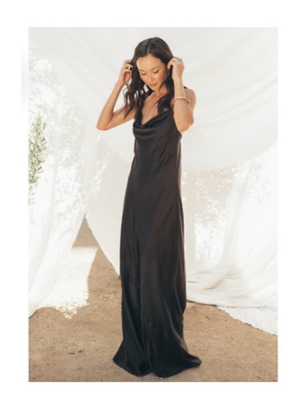 Show Me Your MuMu Tuscany Maxi Slip Dress in Black Luxe Satin Size Large